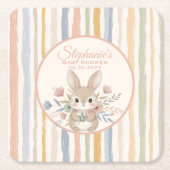 Boho Bunny Watercolor Stripe  スクエアペーパーコースター (正面)