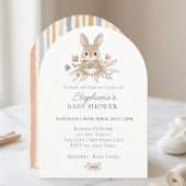 Boho Bunny Watercolor Stripe Baby Shower 招待状