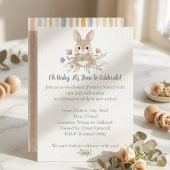 Boho Bunny Watercolor Stripe Baby Shower 招待状