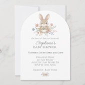 Boho Bunny Watercolor Stripe Baby Shower 招待状 (正面)