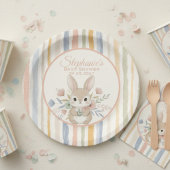 Boho Bunny Watercolor Stripe Plate ペーパープレート