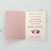 Boho Burgandy Wine Floral Elegant Custom Wedding 招待状 (内部)