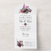 Boho Burgundyとネイビーのワインのテイスティング結婚ズ オールインワン招待状 (内側)