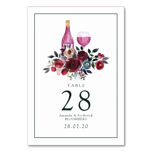 Boho Burgundyとネイビーのワインテイスティング テーブルナンバー (正面)