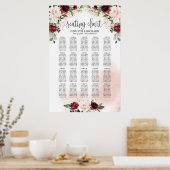 Boho burgundyと赤面ピンクのフローラ座席表 ポスター (キッチン)