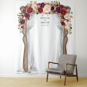 Boho Burgundyの結婚Arch Backdrop Photo Booth タペストリー