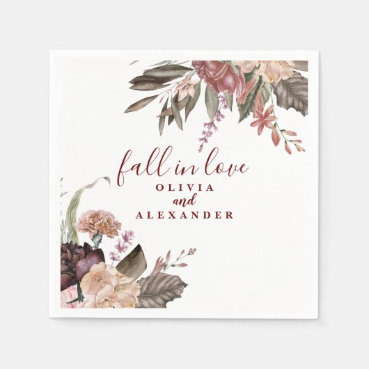 Boho Burgundyバラ秋インラブフローラ結婚ズ スタンダードカクテルナプキン (正面)