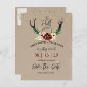 Boho Burgundyフローラ狩りは日付を保存する 案内ポストカード (正面/裏面)