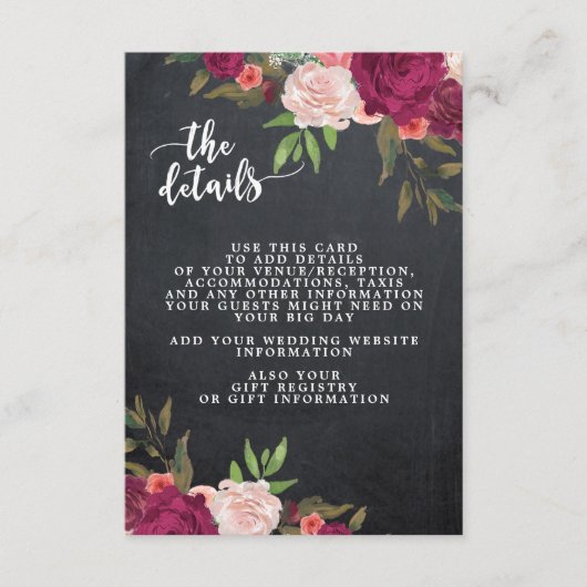 boho burgundyフローラ結婚情報カード エンクロージャーカード (正面)