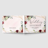 Boho burgundyフローラ金ゴールド幾何結婚の ゲストブック (全面)