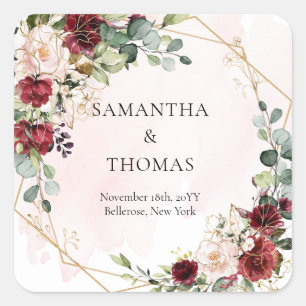 Boho burgundyフローラ金ゴールド幾何結婚の スクエアシール