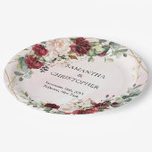 Boho burgundyフローラ金ゴールド幾何結婚の ペーパープレート (アングル)