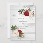 Boho BurgundyフローラQRコードRSVPボヘミアン結婚ズ 招待状 (正面)