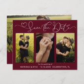 Boho Burgundyモダン写真ウェディング日付を保存 (正面/裏面)