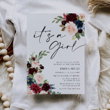 Boho Burgundy女の子ベビーシャワー招待状