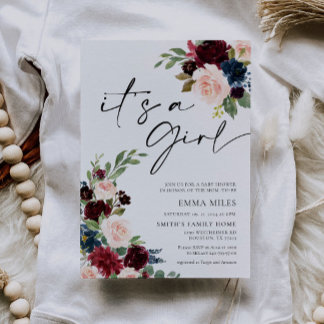 Boho Burgundy女の子ベビーシャワー招待状 招待状