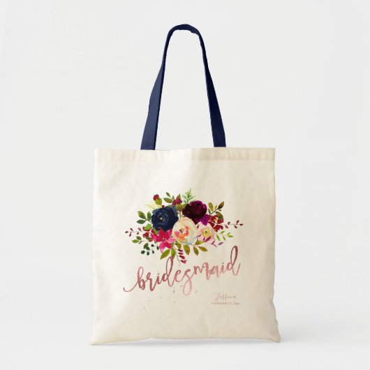 Boho Burgundy水彩花Bridesmaid Gift トートバッグ (正面)