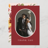 Boho Burgundy素朴フローラ結婚写真 サンキューカード (正面/裏面)