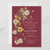 Boho Burgundy素朴 Wildflower赤ちゃんシャワー 招待状 (正面)
