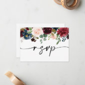 Boho Burgundy結婚式RSVP QRコードカード ノートカード (正面/裏面インサイチュ)
