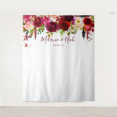 Boho Burgundy羽毛フローラ写真背景 タペストリー (正面)