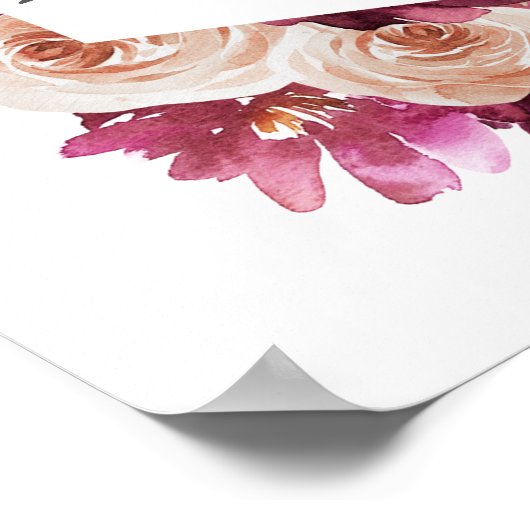 Boho Burgundy赤ちゃんシャワー女の子ウェルカムサイン ポスター (角)