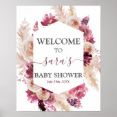 Boho Burgundy赤ちゃんシャワー女の子ウェルカムサイン ポスター (正面)