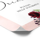 Boho burgundy赤面ピンクフローラ金ゴールドドリンクの看板 ポスター (角)