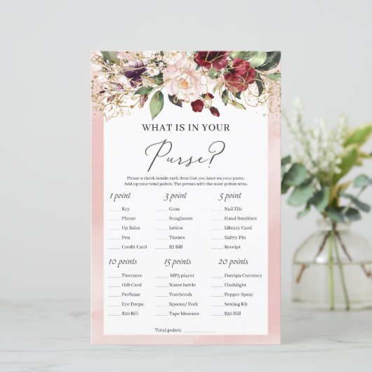 Boho burgundy赤面フローラ何があなたの財布の中にある (スタンド正面)