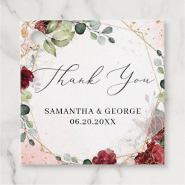 Boho burgundy赤面フローラ金ゴールド幾何結婚の フェイバータグ