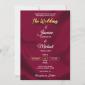 Boho Burgundy and Gold Foil Script Wedding Simple 招待状 (正面)