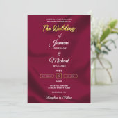 Boho Burgundy and Gold Foil Script Wedding Simple 招待状 (スタンド正面)