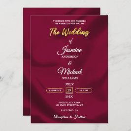 Boho Burgundy and Gold Foil Script Wedding Simple  招待状