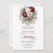 Boho Burgundy and White Flowers Wedding Invitation 招待状 (正面)