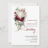 Boho Burgundy and White Rose Wedding Invitation 招待状 (正面)