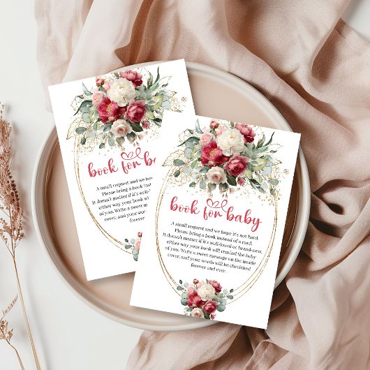 Boho Burgundy Blush Greenery Floral Book Request エンクロージャーカード