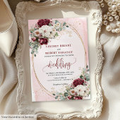 Boho Burgundy Blush Rose Wedding Invitation Suite 招待状