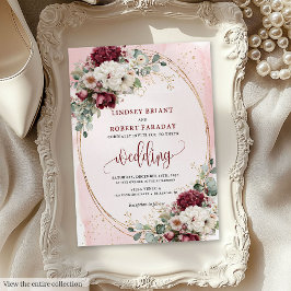 Boho Burgundy Blush Rose Wedding Invitation Suite 招待状