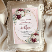 Boho Burgundy Blush Wedding Invitation with Roses 招待状