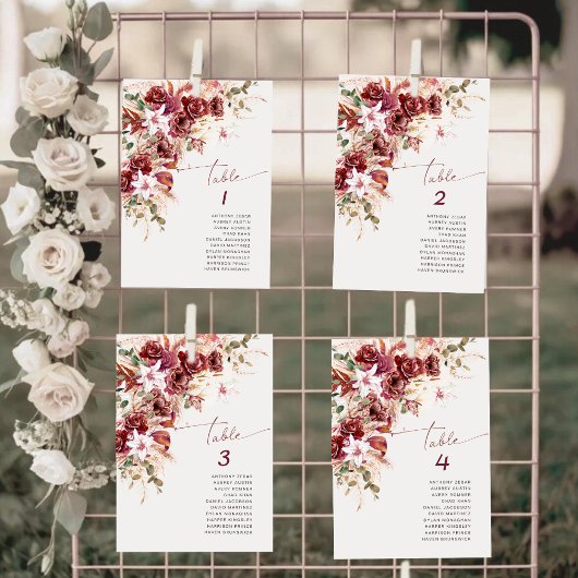 Boho Burgundy Blush Wedding Table Number Card ノートカード