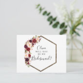 Boho Burgundy Bridesmaid Proposal Card ポストカード (スタンド正面)