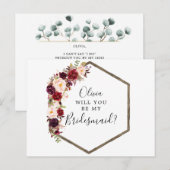 Boho Burgundy Bridesmaid Proposal Card ポストカード (正面/裏面)