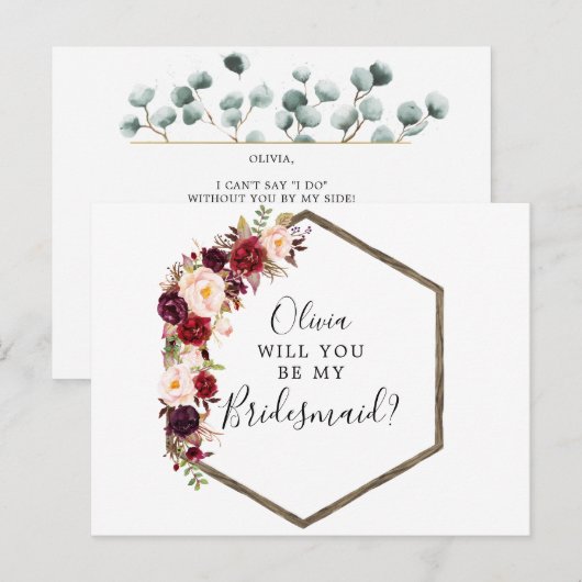 Boho Burgundy Bridesmaid Proposal Card ポストカード (正面/裏面)