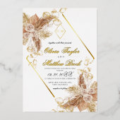Boho Burgundy Diamond Gold White Wedding Foil  箔招待状 (正面)