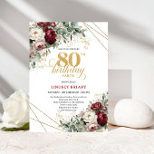 Boho Burgundy Eucalyptus Floral 80th Birthday 招待状