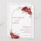 Boho Burgundy Floral Arch Wedding Invitation 招待状 (正面)