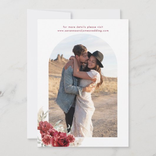 Boho Burgundy Floral Arch Wedding Invitation 招待状 (裏面)