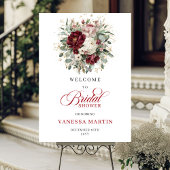 Boho Burgundy Flowers Greenery Gold Welcome Poster ポスター