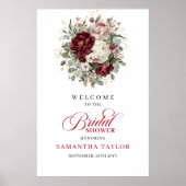 Boho Burgundy Flowers Greenery Gold Welcome Poster ポスター (正面)
