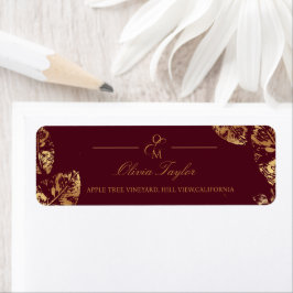  Boho Burgundy | Gold Autumn Wedding Address ラベル